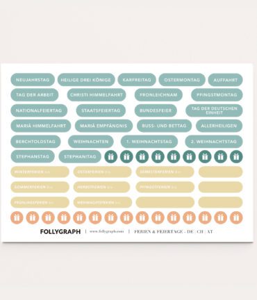 Stickers for planners, calendars "Feiertage und Ferien"