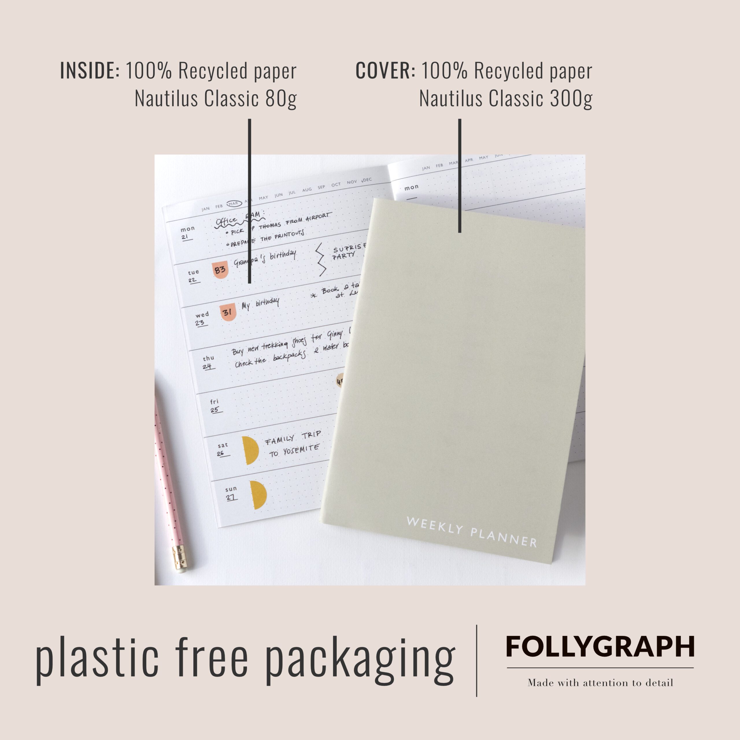 Follygraph weekly planner undated sage green