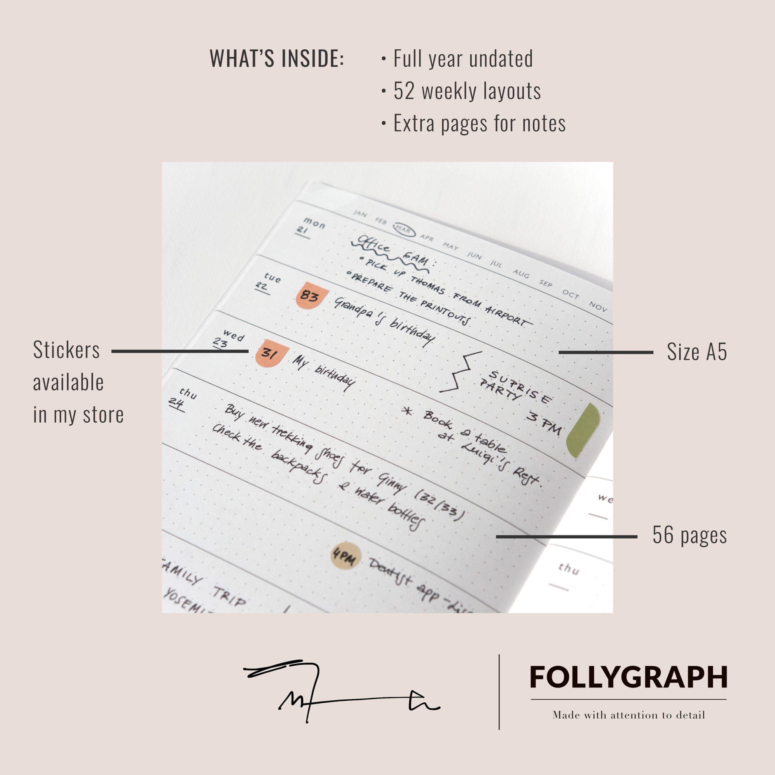 Follygraph weekly planner undated sage green