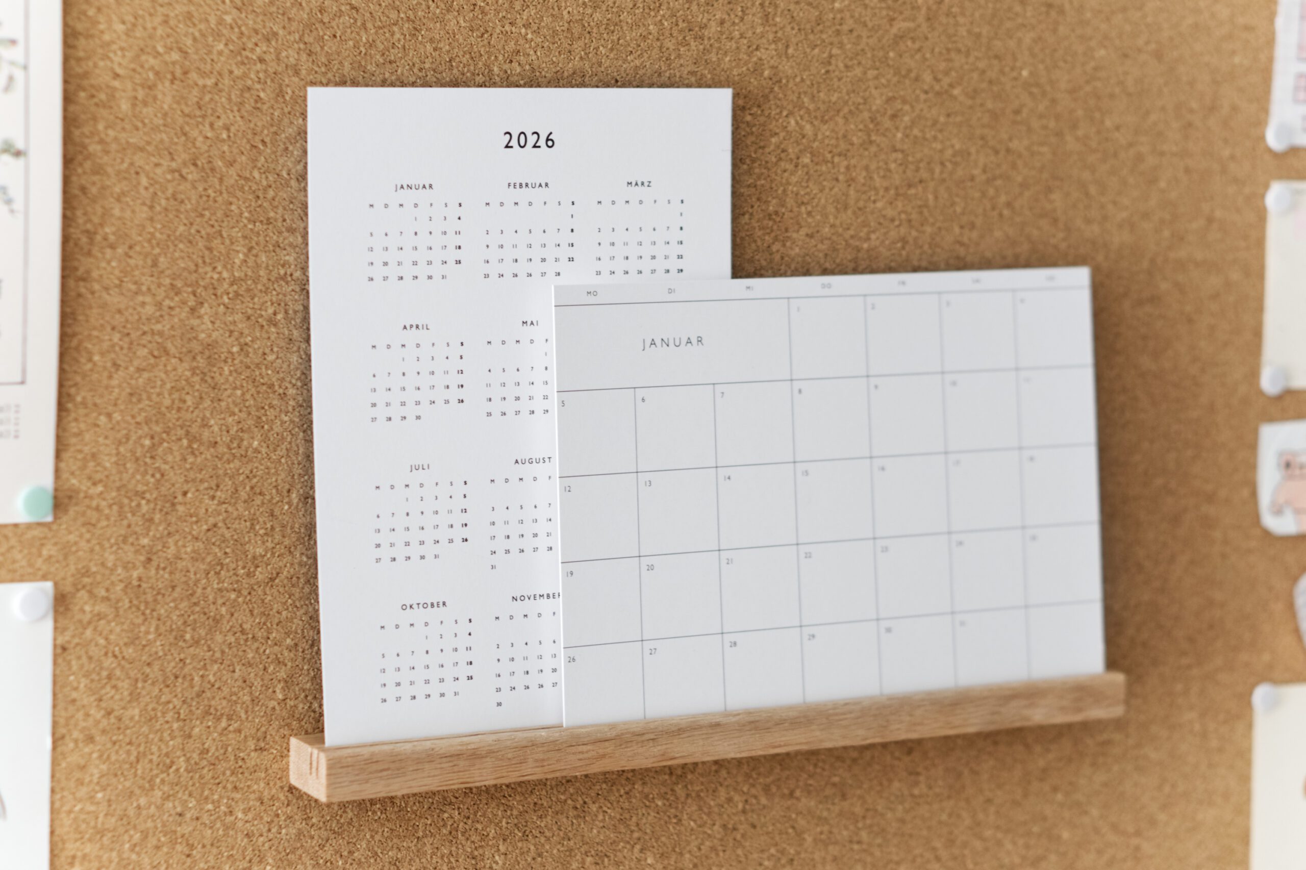 desk calendar 2026 wall planner A5 standing oak stand minimalist monthly calendar follygraph